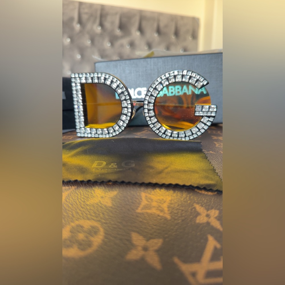 DG gold mirror Glitter sunglasses Dolce Gabbana Logo rhinestones